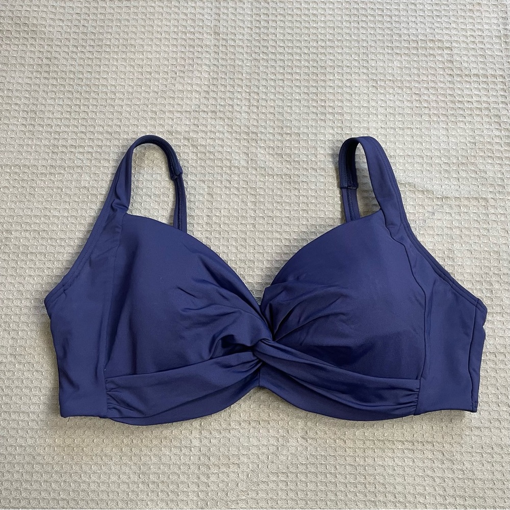 Lands End Swim Bikini Top 14D Women’s Navy Blue Twist Front Underwire